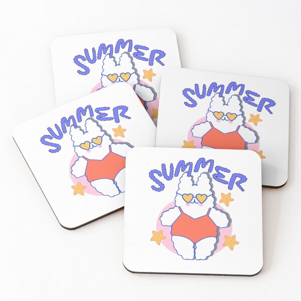 Item preview, Hello summer  with vector  beach scene - sparkling blue sea, leaves, cute bunny and Watermelon, starfish, juice, ice cream. designed and sold by UnloveToy10.