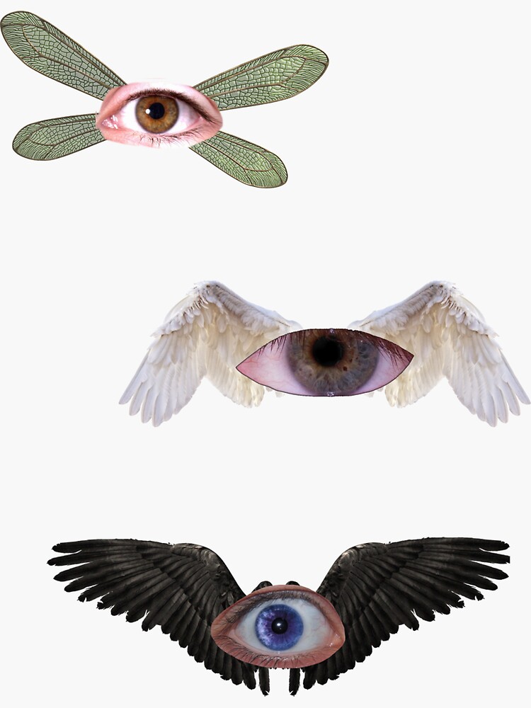 Dreamcore Eyes, Weirdcore Background - Houses with eyeballs with wings  flying