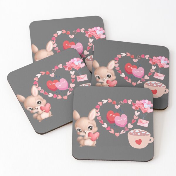 Item preview, be my valentine with cute bunny,ais love coffee,heart balloons and envelop designed and sold by MerryCrown.