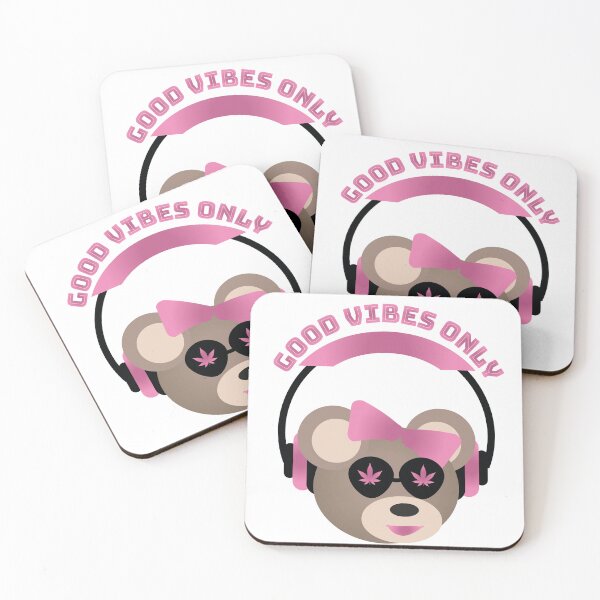 Item preview, GOOD VIBES ONLY PINK TEDDY BEAR COLORFUL FUNNY designed and sold by al21ex.