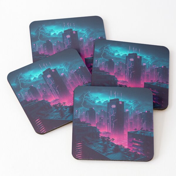 Item preview, Violet Vapor - Cyberpunk Cityscape Skyline designed and sold by ArkMinted.