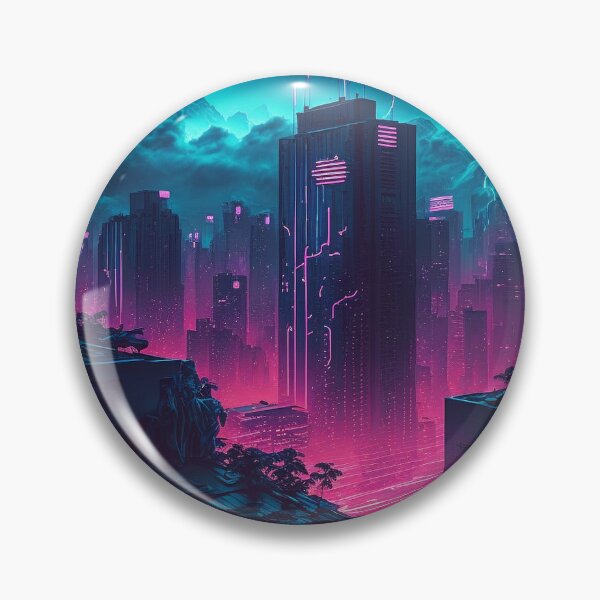 Item preview, Violet Vapor - Cyberpunk Cityscape Skyline designed and sold by ArkMinted.