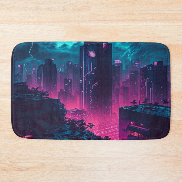 Item preview, Violet Vapor - Cyberpunk Cityscape Skyline designed and sold by ArkMinted.