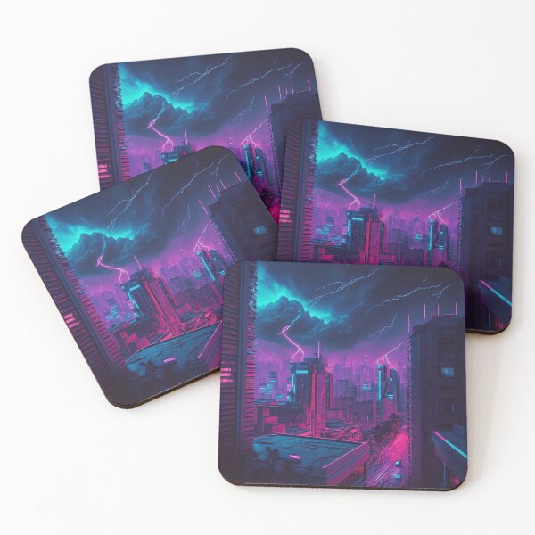 Item preview, Violet Storm - Cyberpunk Cityscape Skyline designed and sold by ArkMinted.