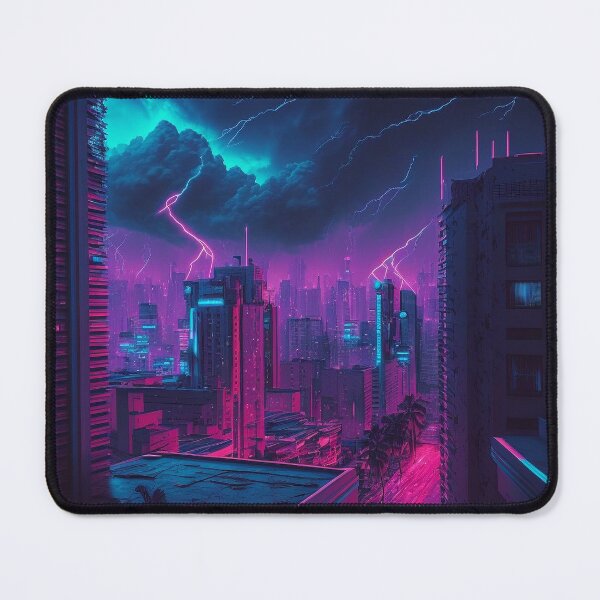 Item preview, Violet Storm - Cyberpunk Cityscape Skyline designed and sold by ArkMinted.