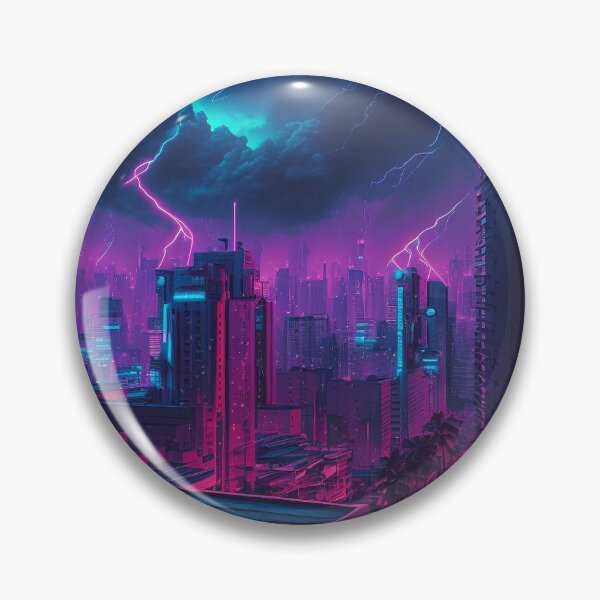 Item preview, Violet Storm - Cyberpunk Cityscape Skyline designed and sold by ArkMinted.