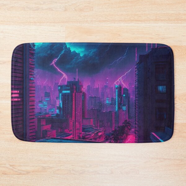 Item preview, Violet Storm - Cyberpunk Cityscape Skyline designed and sold by ArkMinted.