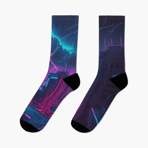 Item preview, Violet Storm - Cyberpunk Cityscape Skyline designed and sold by ArkMinted.