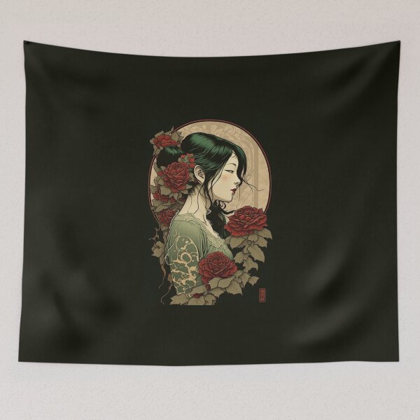 Item preview, Japanese Beauty Among Roses designed and sold by ArtNouveauChic.