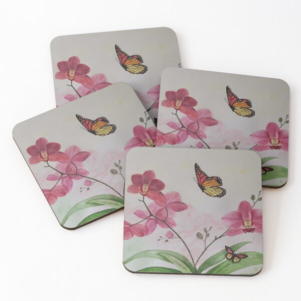 Item preview, Watercolor pink butterflies and orchids designed and sold by AtelierSophie.