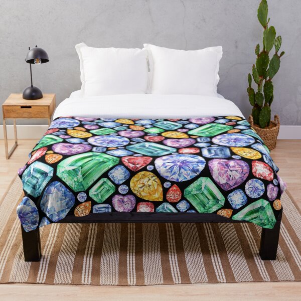 Item preview, Colorful Gemstone Painting. Sparkling Gem Print on black designed and sold by AmberSunArt.