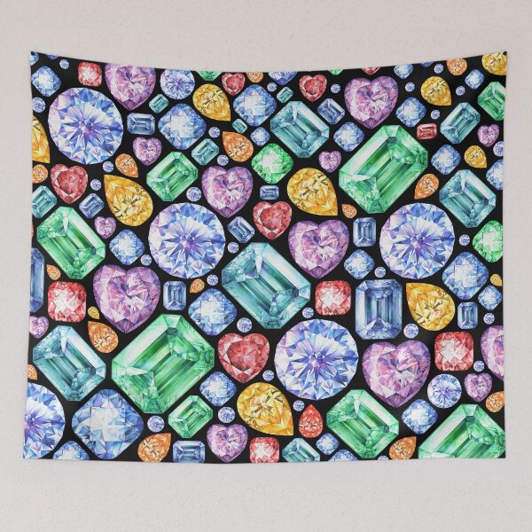 Item preview, Colorful Gemstone Painting. Sparkling Gem Print on black designed and sold by AmberSunArt.
