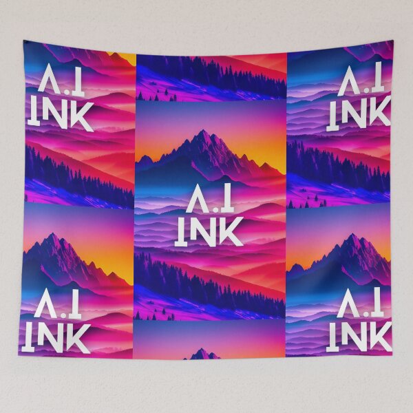 Item preview, A.I INK | Vibrant Synthwave Mountain Sunset designed and sold by AI-INK.