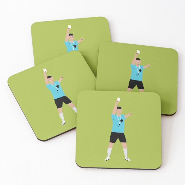 Item preview, a referee raises a white card in a football match designed and sold by Robo-toons.