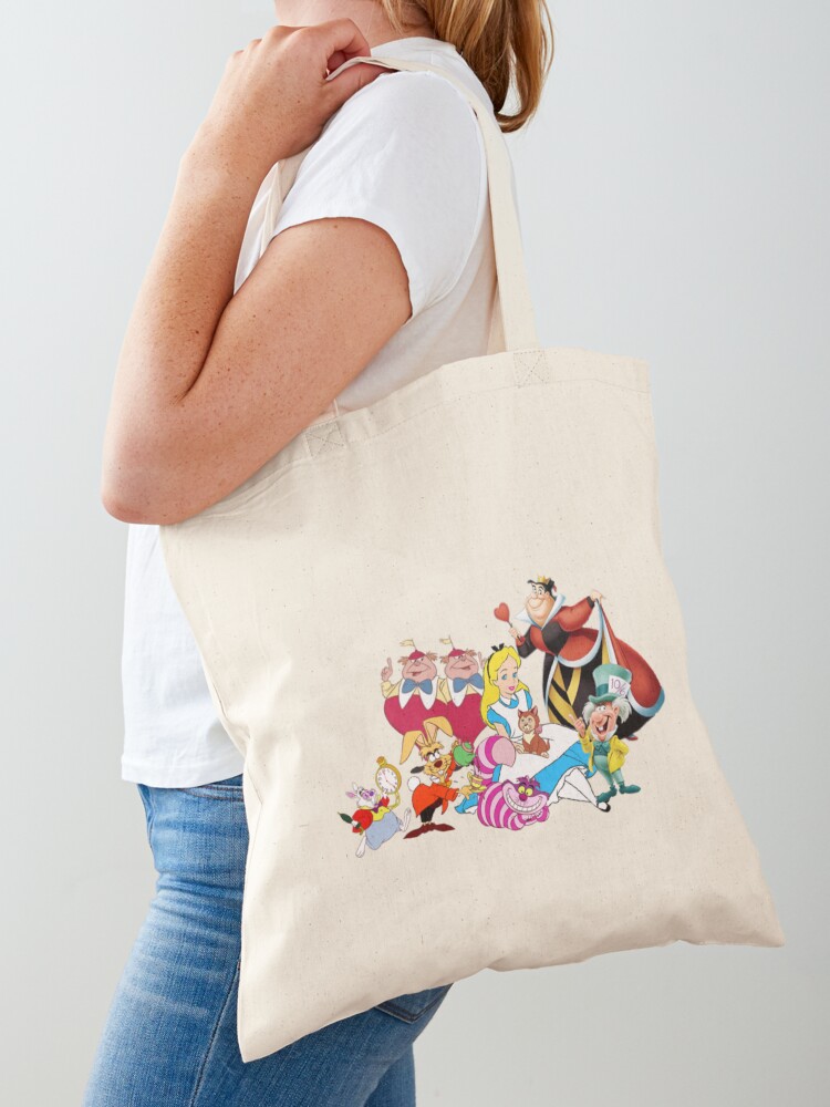 Disney Tote Alice in Wonderland Queen Hearts Cheshire Cat Mad Hatter Print  Bag