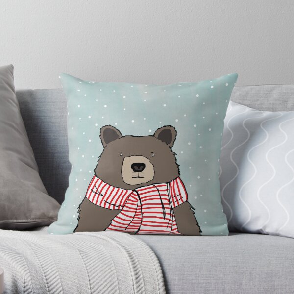 Bear in Scarf Throw Pillow
