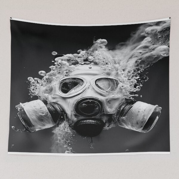 Item preview, Cyberpunk Gasmask Artwork / Gasmask Splashing In Water designed and sold by Unwind-Art-Work.