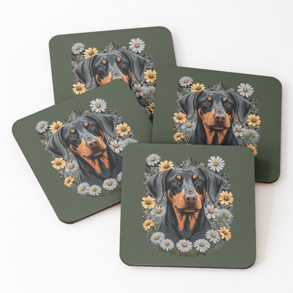 Aperçu de l'œuvre Illustration de chien doberman et marguerites créée et vendue par kansaikate.
