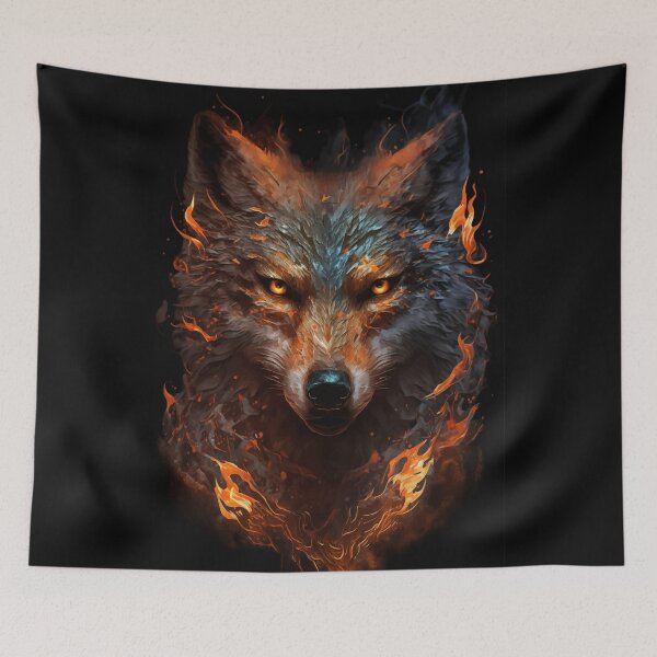 Item preview, Angry wolf on Fire Face Portrait designed and sold by Visual-wallart.