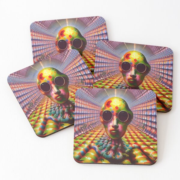 Item preview, Psychedelic head with sunglasses, rainbow, yellow, purple, red designed and sold by TreeEgg.