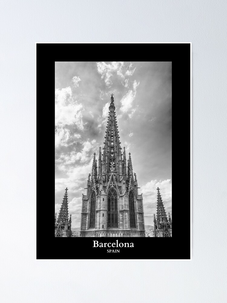 glise cath drale gothique de la Sagrada Familia Barcelone Espagne noir et blanc Poster