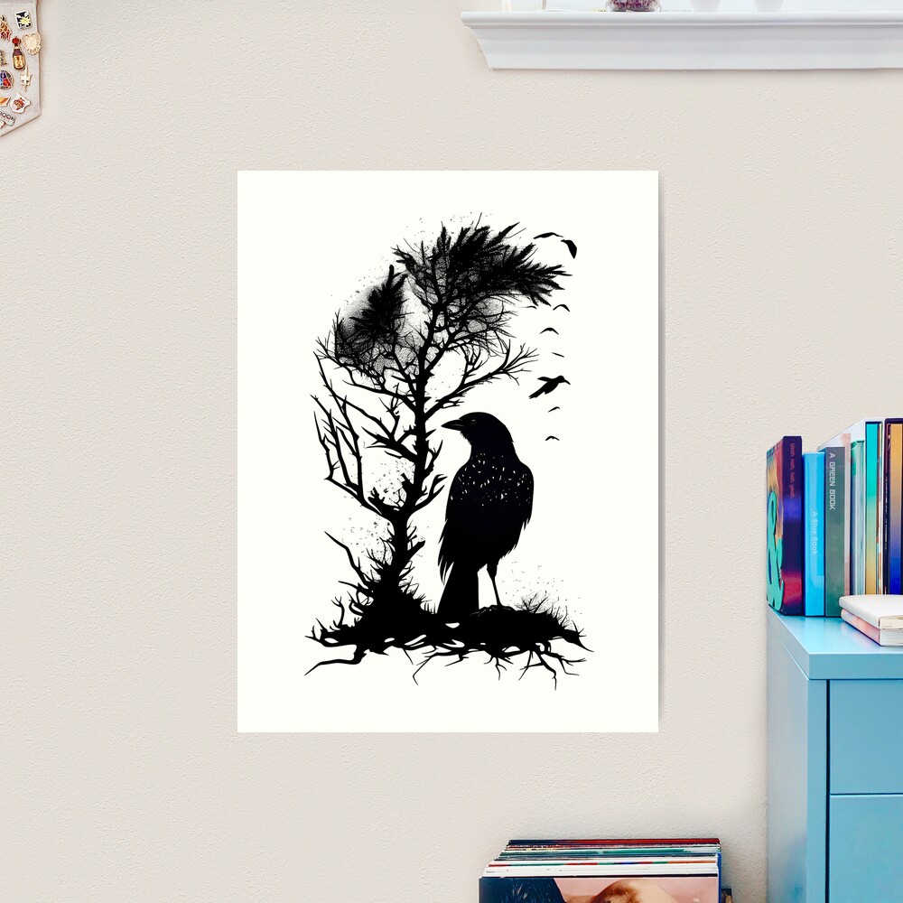 Raven in a Tree Art Print by Brazen Design Studio