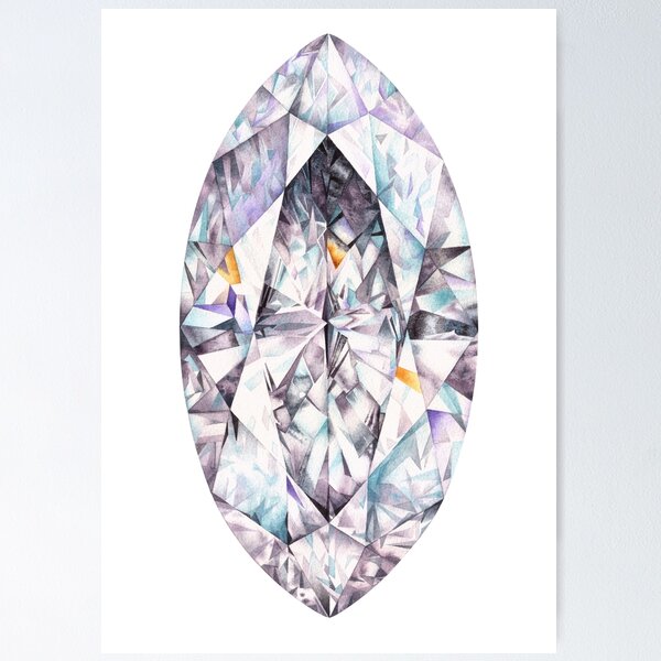 Heart Diamond Cut Watercolor Painting. Crystal print. Gem art