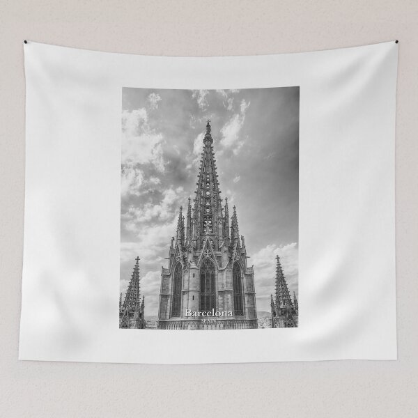 Item preview, Sagrada Familia Gothic Cathedral Church in Barcelona Spain Travel Black and White designed and sold by SoccaTamam.