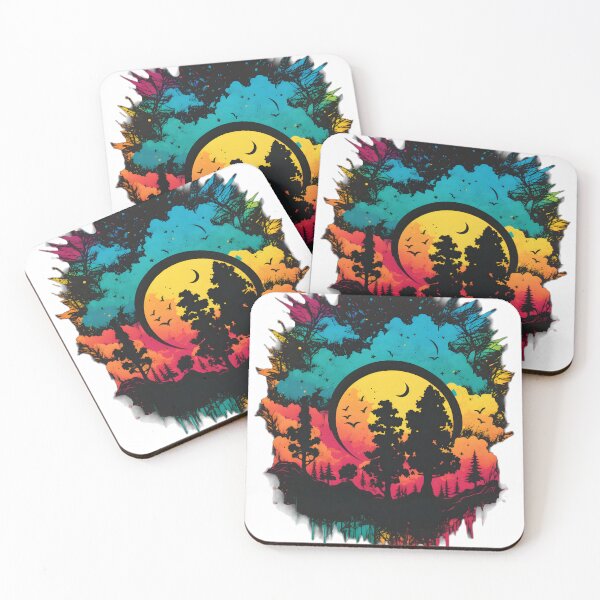 Item preview, sunset in the forest, colorful illustration designed and sold by R&B Art and design.
