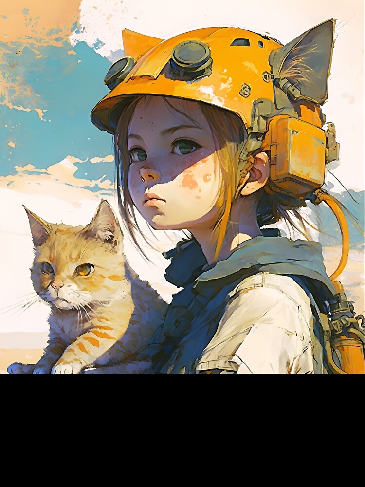 Anime Cyberpunk Girl and Cat - Anime Girls - Posters and Art Prints