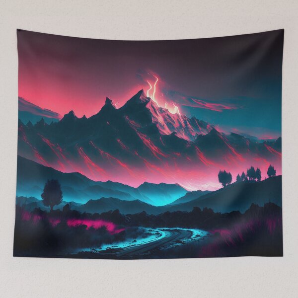 Item preview, Mountains and River synthwave designed and sold by SuperSoulArts.