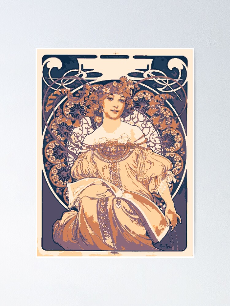 PIXELED (Daydream Alphonse Mucha 1897) art nouveau pixel hippy