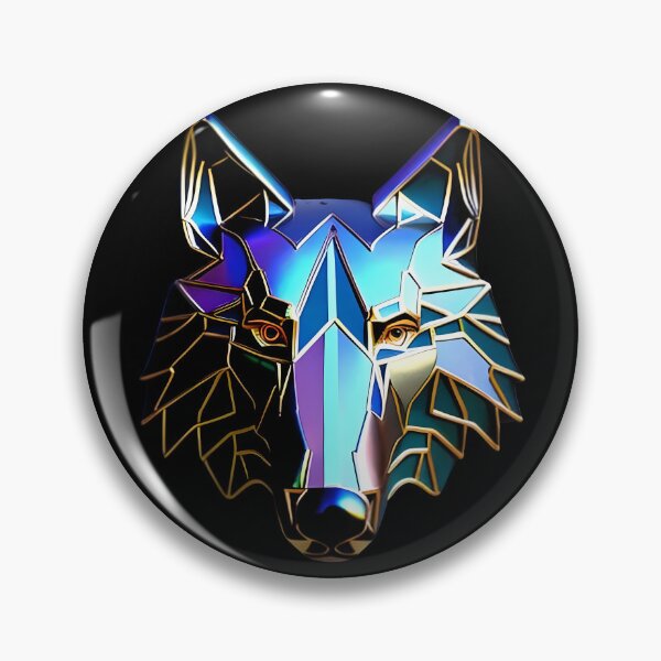Item preview, Shiny Iridescent 3D Poly Wolf Head with Gold Trim - Reflective Metallic Art Print designed and sold by Cawaiico.