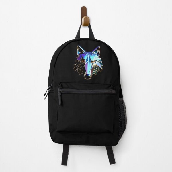 Item preview, Shiny Iridescent 3D Poly Wolf Head with Gold Trim - Reflective Metallic Art Print designed and sold by Cawaiico.