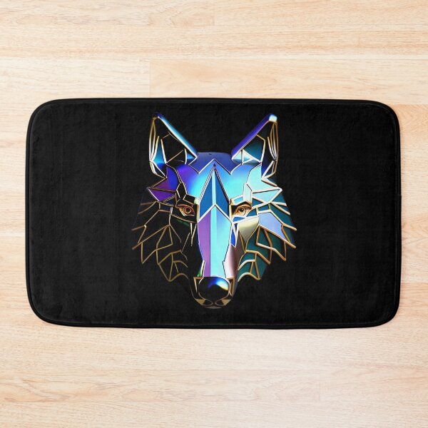 Item preview, Shiny Iridescent 3D Poly Wolf Head with Gold Trim - Reflective Metallic Art Print designed and sold by Cawaiico.