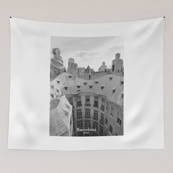Item preview, Casa Mila by Antoni Gaudi in Barcelona Spain Travel Black and White designed and sold by SoccaTamam.
