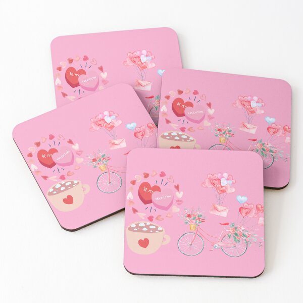Item preview, be my valentine with ais coffee of love,rose flowers,bicycle,heart balloons and envelop designed and sold by MerryCrown.