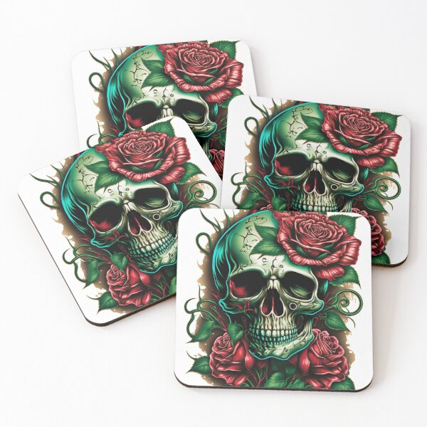 Item preview, Skull with Roses and leaves designed and sold by TheJaMoke.