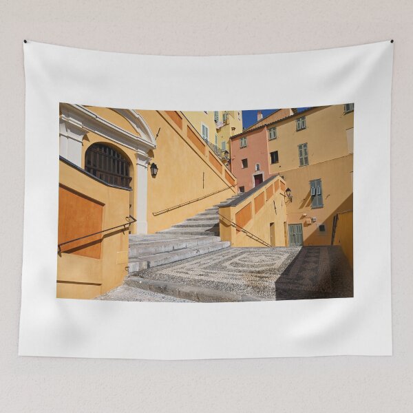 Item preview, Colorful old buildings and staircase in Menton France designed and sold by goceris.