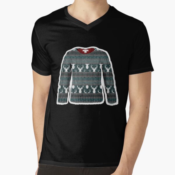 Teal Christmas Sweater V-Neck T-Shirt