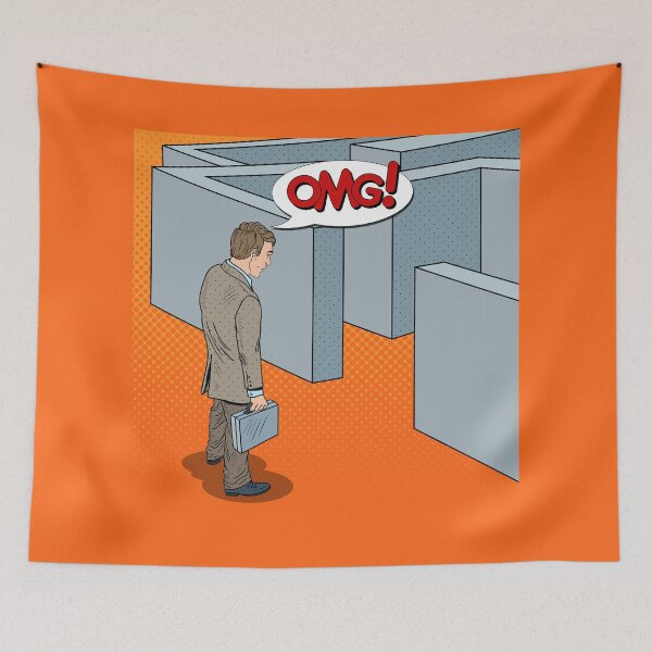 Item preview, Pop Art Doubtful Businessman with Briefcase Standing in Front of Labyrinth.  designed and sold by ivector.