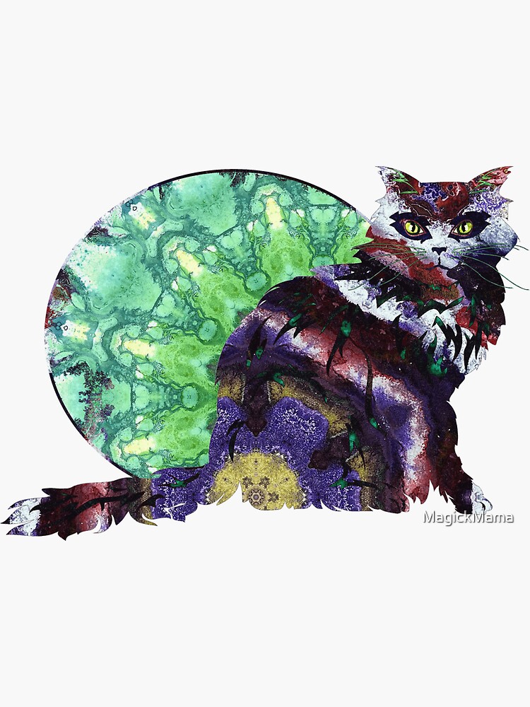 Thumbnail 3 of 3, Sticker, Cosmic Kitty - Bright Moon designed and sold by MagickMama.