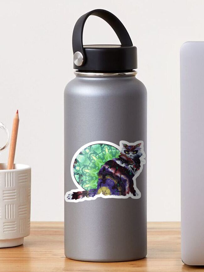 Thumbnail 1 of 3, Sticker, Cosmic Kitty - Bright Moon designed and sold by MagickMama.