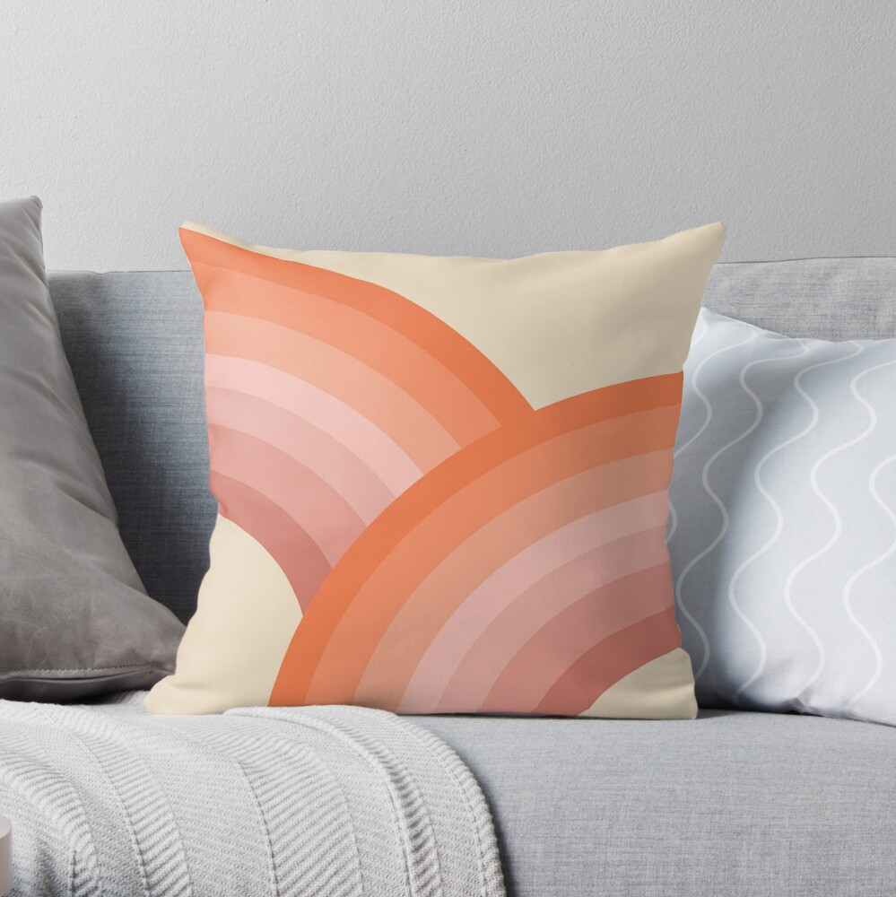 Decorative Throw Pillow for Couch or Bed – Retro Rainbow on Pink