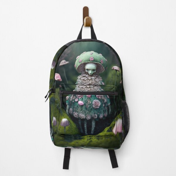 Item preview, Dead Fairy Green - mushroom fairy in the garden with pink flowers, mythical creature designed and sold by ThatFeeling.