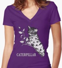 Caterpillar, Cat + Caterpillar Hybrid Animal Women's Fitted V-Neck T-Shirt