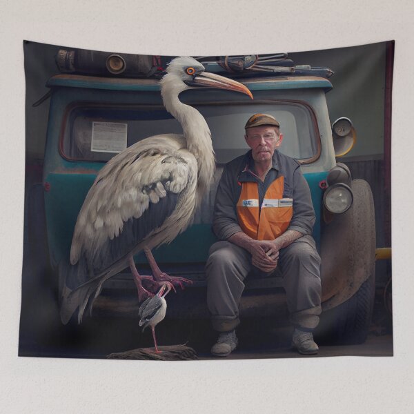 Item preview, The Unlikely Mechanic and His Stork Companion Digital Painting designed and sold by CodeAndColors.