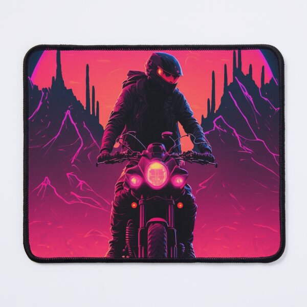 Item preview, Cyberpunk Motorcyclist Riding Down A Road With Synthwave Sun Behind Him  designed and sold by Nightarcade.