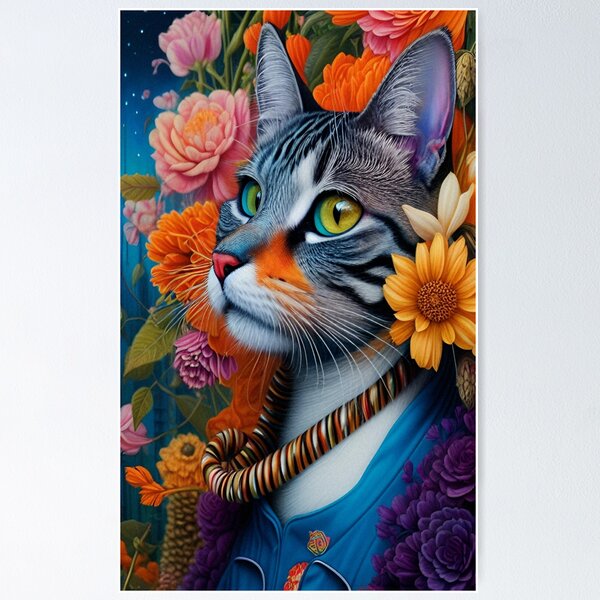 Item preview, Floral Cat/ Acrylic Digital Portrait  designed and sold by Whisker Blossoms.