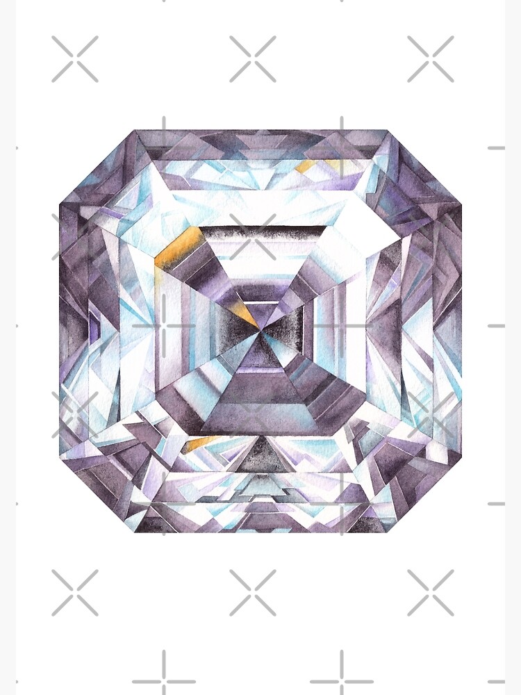 Asscher Diamond Cut Watercolor Painting. Crystal print. Gem art Canvas  Print | Poster